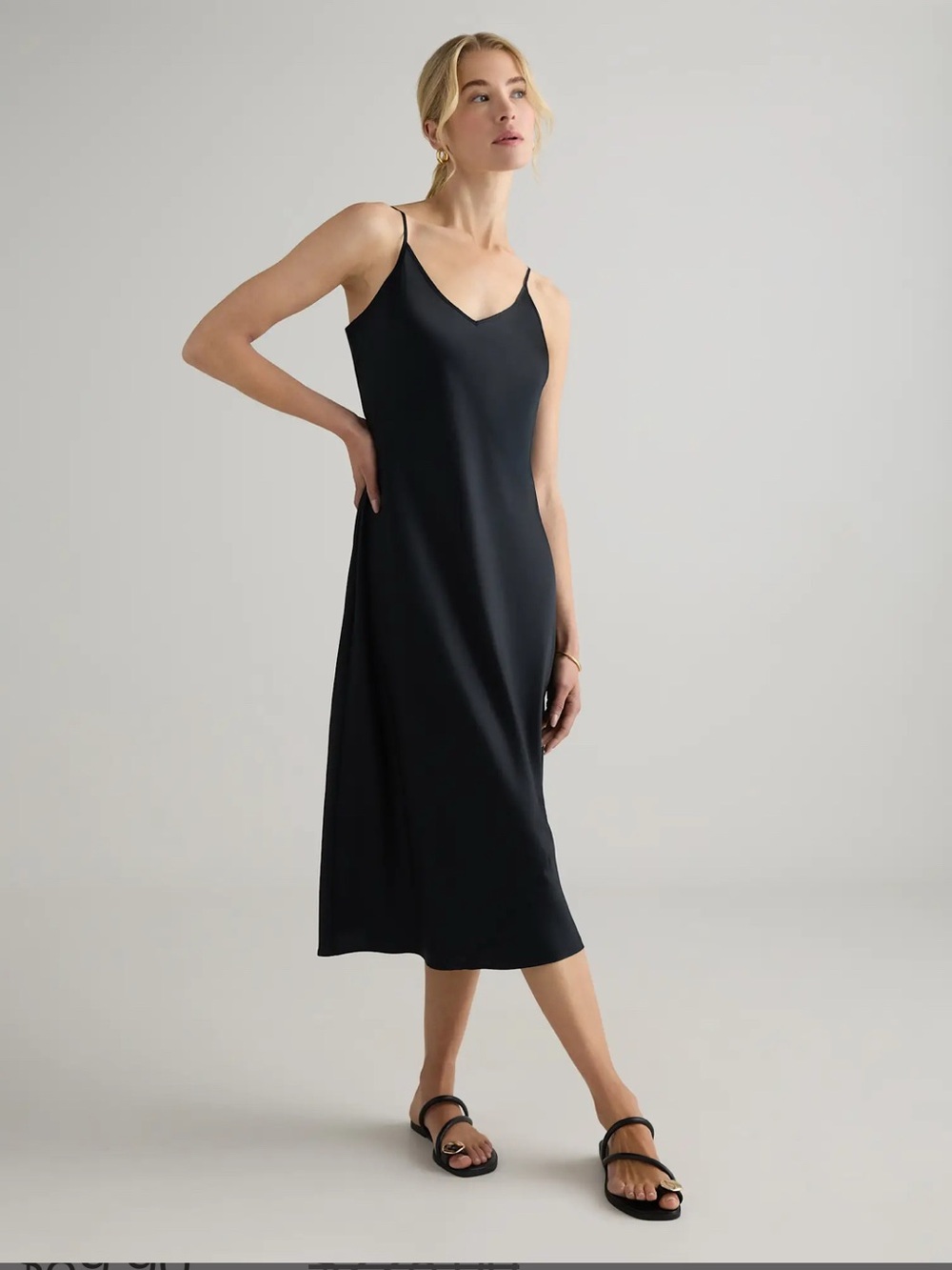 Quince 100% Washable Silk Slip Dress black midi sz large